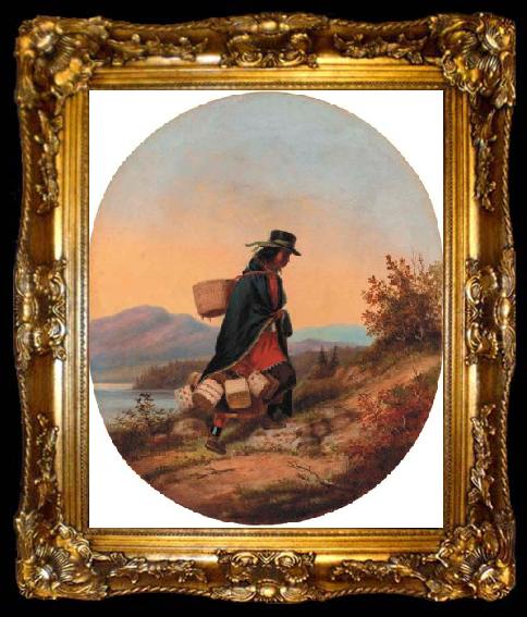 framed  Cornelius Krieghoff Indian Basket Seller in Autumn Landscape, ta009-2
